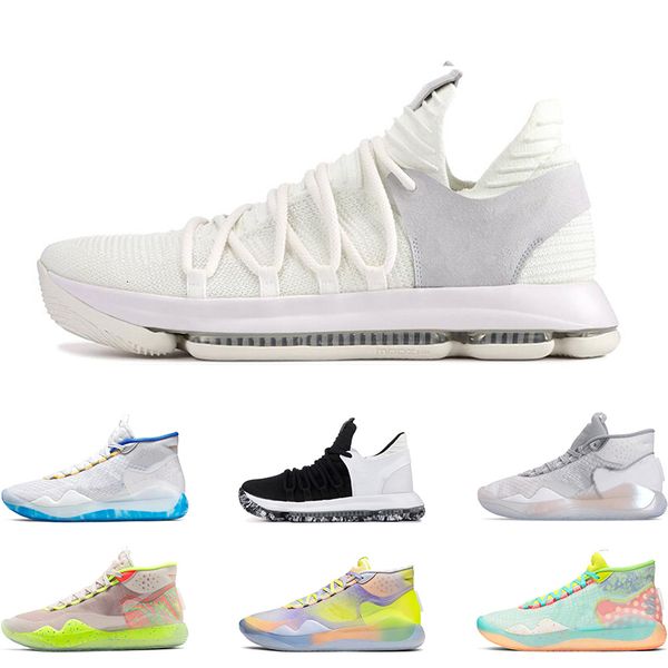 

2019 mens basketball shoes kd 10 12 eybl 90ss kid warriors home wolf grey university red multi color finals sports sneakers size 7-12