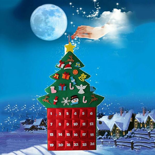 

2019 new diy felt christmas advent calendar xmas tree new year gifts kids toys wall hanging ornament xmas decoration for home