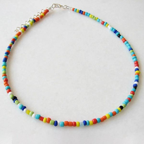 

minimalist seed beads strand choker necklace for women bohemian charm hand-made string beaded short chain party fashion jewelry, Golden;silver