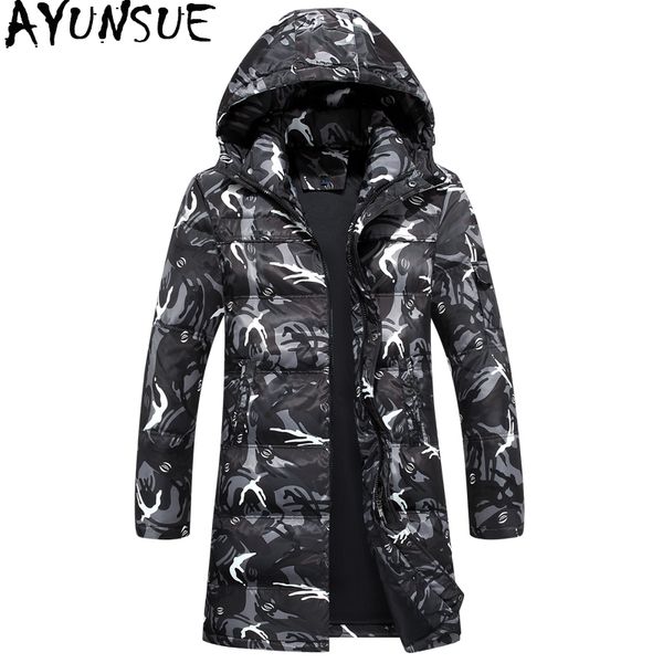 

ayunsue winter jacket men camouflage men's down jacket large size puffer long coat mens clothing parka casaco masculino kj573, Black