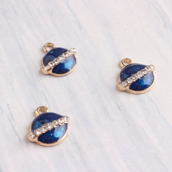 

120pcs/lot enamel blue planet charm pendants with clear rhinestone good for jewelry making, diy craft 11*12mm, Bronze;silver
