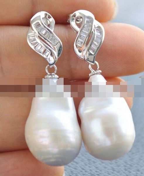 

shitou 00731 white baroque keshi reborn pearl inlay crystal dangle earring, Silver