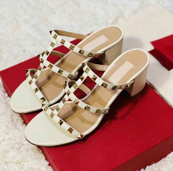 

brand summer women slipper sandals rock studs chunky heels ankle strappy ladies sanals fashion travel slip on sandalias high heels eu35-43, Black