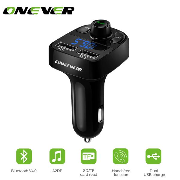 

fm transmitter wireless bluetooth car kit handsmp3 player led dual usb 4.1a quick charger voltage display micro sd tf