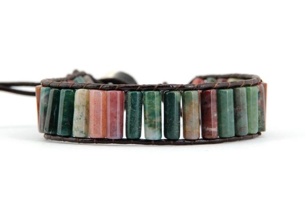 

boho leather strap bracelet natural onyx single leather wrap bracelet vintage stone weaving beaded dropship jewelry, Golden;silver