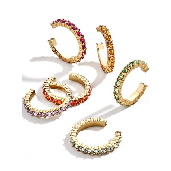 

6pcs/set clip earring pave crystal jeweled mini ear cuff geometric c shape earclip ladies ear cuff fashion brand women jewelry, Silver
