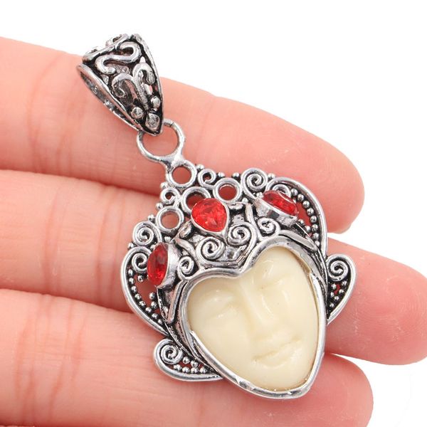 

50x28mm special big goddess white face red ruby shecrown gift silver pendant 50x28mm beautiful necklaces pendants supplies
