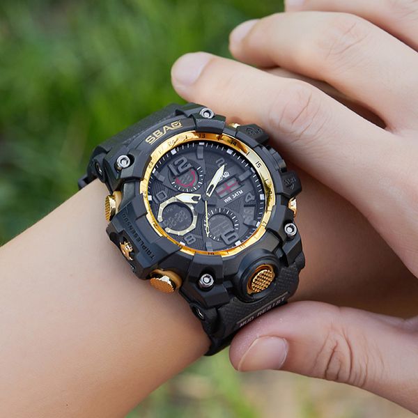 

sbao watches men watch sport watch clock men relogio male digital led electronic watches tpu quartz wristwatches montre homme, Slivery;brown