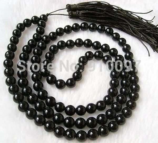 

asian 4-10mm buddhist 108 black prayer beads necklace, Silver