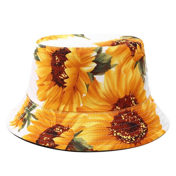 

printed sunflower bucket hat caps women fisherman panama cotton layer fabric sun hats casual men fashion caps panama flat hats, Blue;gray