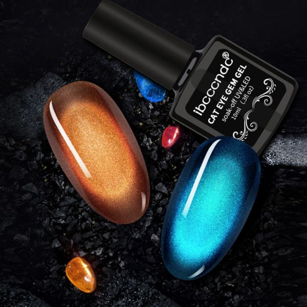 

10ml 3d magnetic soak off uv gel holographic chameleon gem nail gel cat eye set manicure nail art varnish black base needed, Red;pink