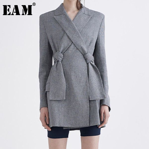 

eam] 2019 spring woman personality gray black color long sleeve turn-down collar spliced irregular slim coat li194, Black;brown
