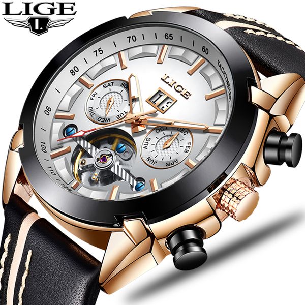 

2019lige watch top brand повседневная кожа водонепроницаемого спортивный хронограф relogio мужчина для, Slivery;brown
