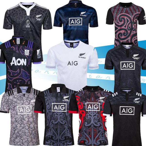

2019 2020 noruega world cup maori rugby jersey nrl kiwis 19 20 world cup short sleeve training suit rugby all shirt black size s-3xl, Black;gray