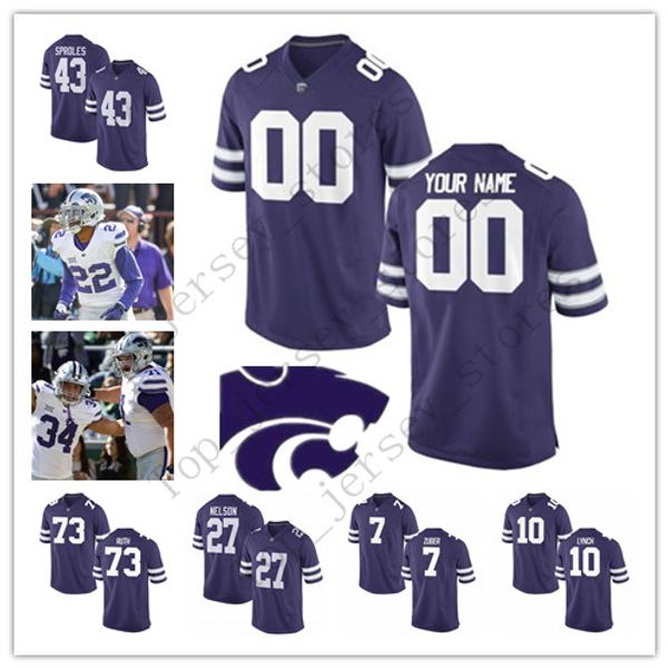 

custom 2019 kansas state wildcats any name number purple white 10 skylar thompson 34 james gilbert sproles men youth college football jersey, Black;red