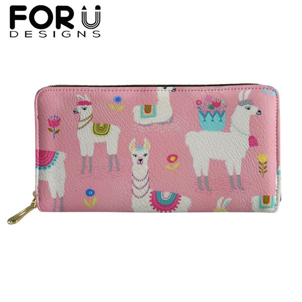 

forudesigns long pu leather wallet women cute alpaca purses girls fashion coin purse card holder wallet female zipper money bag, Red;black