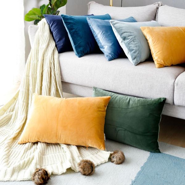 

blue throw pillow cover velvet cushion cover for living room sofa 30*50 kussenhoes cushions home decoration housse de coussin