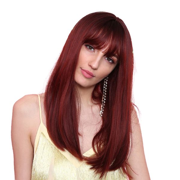 

20inch women resistant synthetic silk full wig long straight hair wig