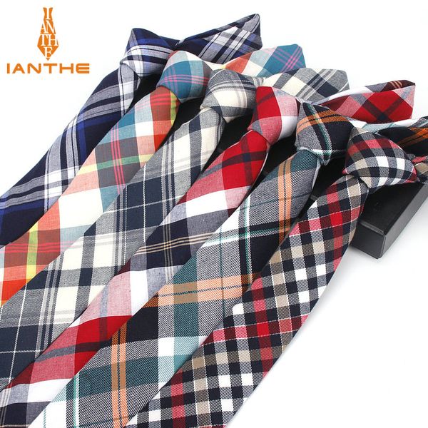 

2018 brand cotton tie mens fashion casual 6cm width narrow corbatas plaid neck ties for men slim neckties wholesale, Blue;white