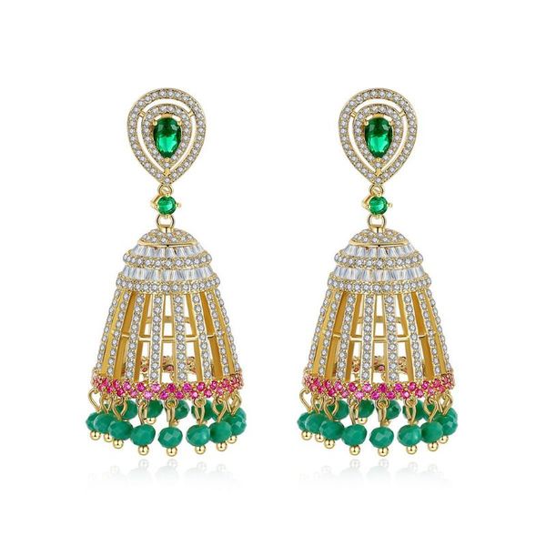 

1 pair women bridal zircon bell beads tassel drop dangle earrings ethnic tribal boho wedding party decorations, Silver