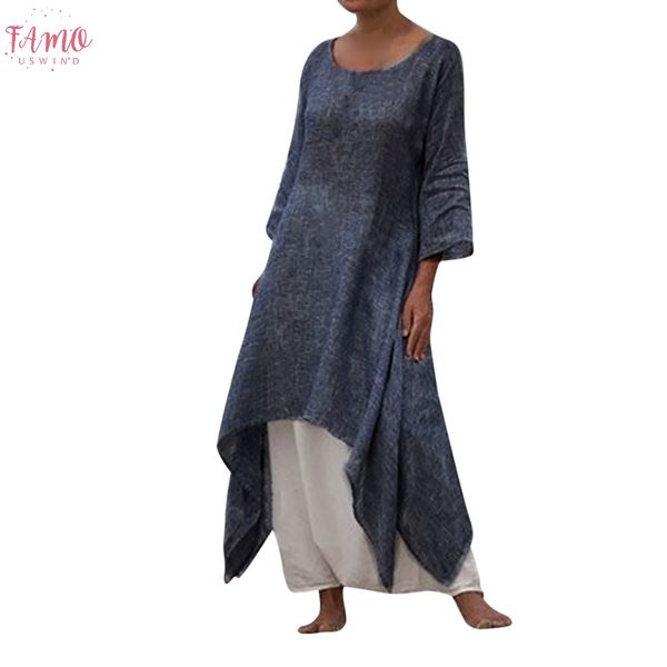 

bohemian women solid dress summer dress plus size three quarter sleeve 0 neck linen lantern sleeve dress ankle length casual, Black;gray