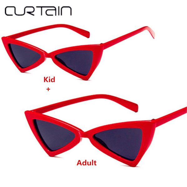 

curtain parent-child combination cat eye sunglasses women men vintage shaped brand designer kid sun glasses for boys girls uv400 ufona, Blue