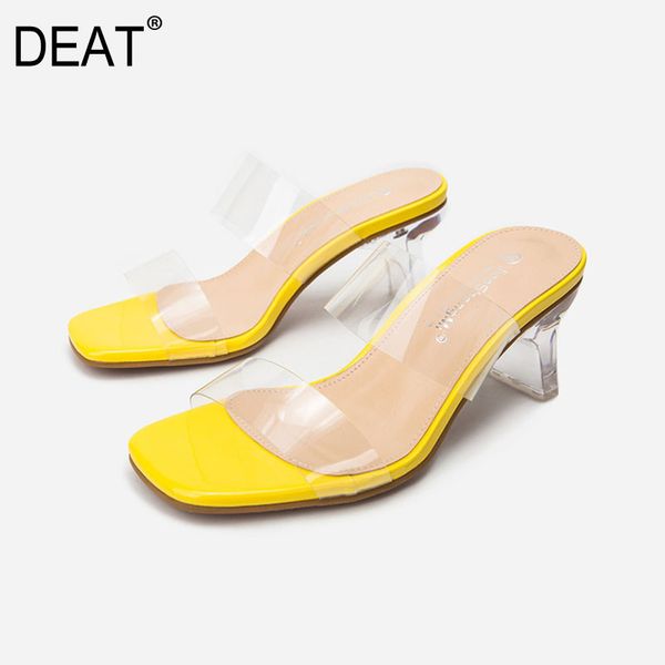 

deat] 2020 new spring summer square toe shallow transparent crystal high heels slippers women shoes fashion tide 10g132, Black