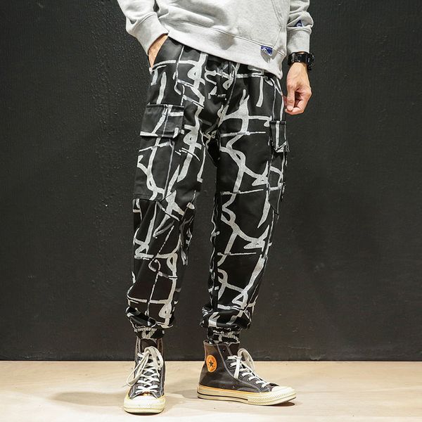 

oversize m-5xl men's side pockets cargo harem pant hip hop casual male tatical joggers trousers fashion printing streetwear pant, Black