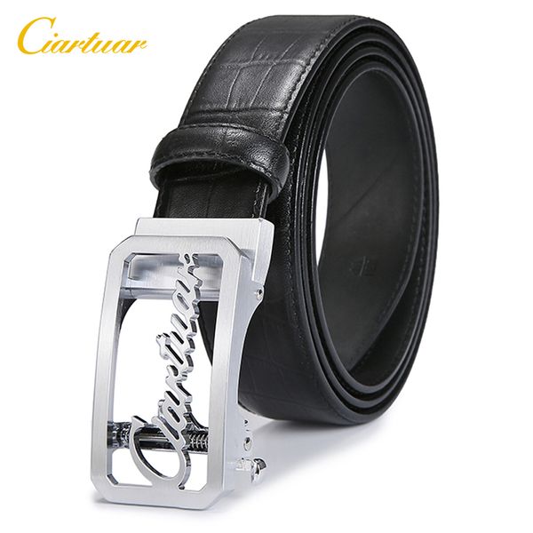 

ciartuar belts high-end genuine leather belt for men automatic buckle strap crocodile pattern embossed leather belt, Black;brown