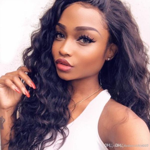 

24inch brazilian remy deep wave lace front human hair wig long hair 13*4 full lace frontal closure wigs with baby hair bleached knots, Black