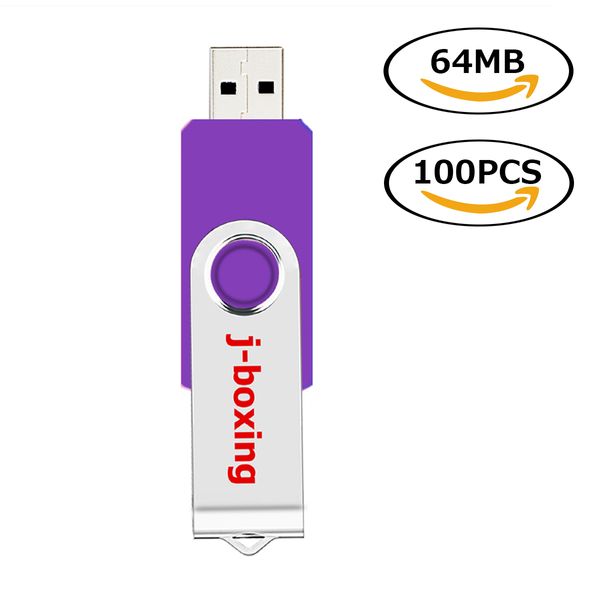 Purple Bulk 100PCS 64MB USB Flash Drives Girevole USB 2.0 Pen Drives Metallo Girevole Memory Stick Thumb Storage per Computer Laptop Tablet