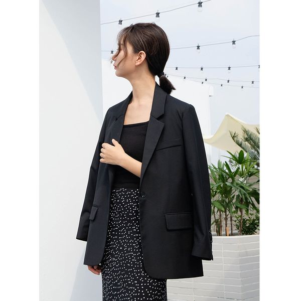 

women long jacket 2019 autumn new fashion temperament notched suit casual wild patchwork solid color long sleeve jacket women, Black;brown