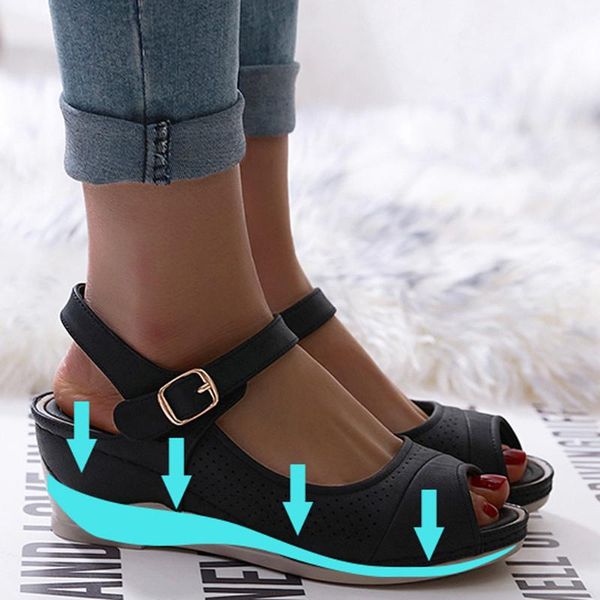

sandals platform bohemian sandalias mujer 2020 chaussures femme women shoes toepost wedges shoes woman sandals zapatos de mujer, Black