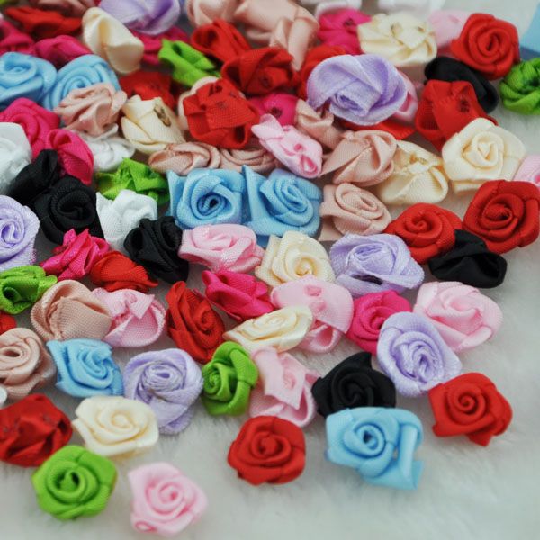 

50pcs satin ribbon flower rose craft/wedding appliques lots colors b40