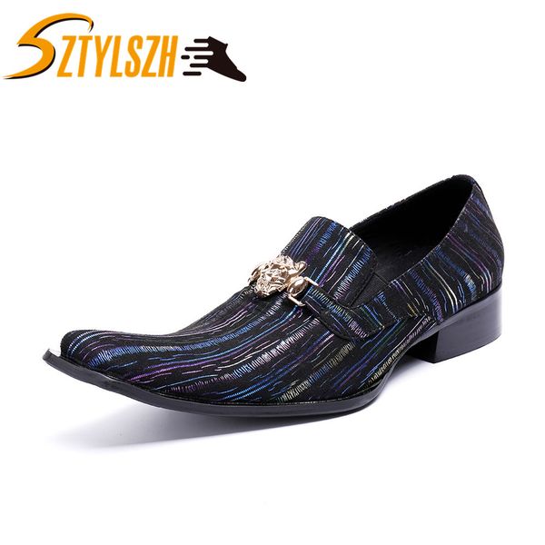 

classic luxury fashion italian men shoes metal toe wedding dress shoes genuine leather party business slip on oxfords, Black