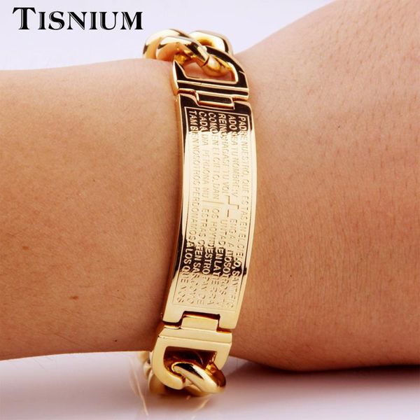 

selling scripture bracelets for men and women gold stainless steel chain hip-hop boy holiday gift male charm jewelry, Black