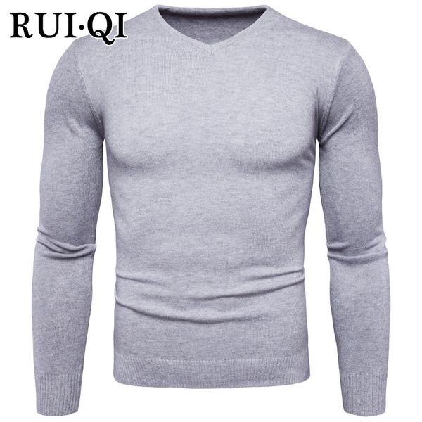 

rui qi solid men sweater 2018 spring autumn pullover v-neck slim knitting sweater male clothes cotton white c1-11-y971, White;black