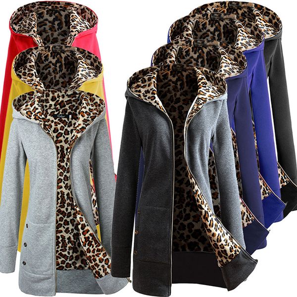 

женщины куртка thicker толстовка с капюшоном leopard zipper пальто женщин плюс бархат пальто и пиджаки женские осенние куртки, Black;brown