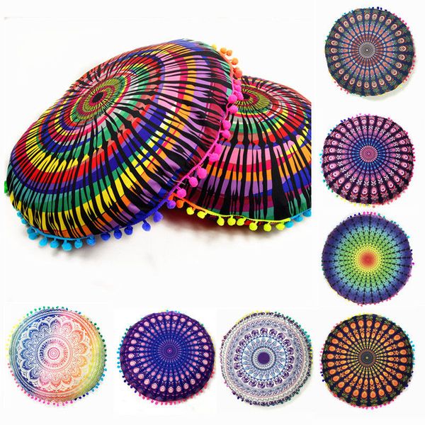 

indian mandala floor pillow case tassel print throw round pouf cushion cover sham