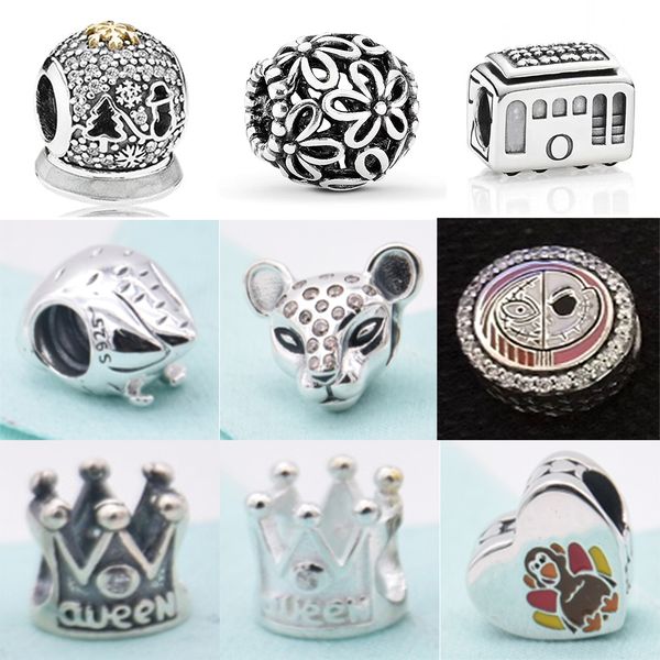 

2019 new 100% 925 sterling silver out of print cable car pandora hollow ball wildflower fit diy bracelet original women's jewelry gift, Black