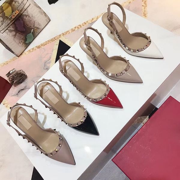 

2019latest ladies rivet high heel sandals summer shoes designer fashion personality with heel height 9cm size 34-42, Black