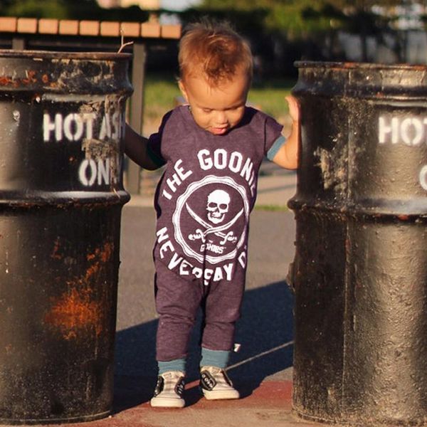 

summer infant baby boys girls short sleeve letter bone print romper jumpsuit baby clothes infant newborn romper, Blue