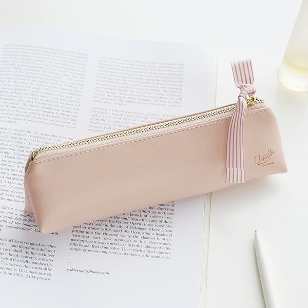 

pure light blue soft pu leather pencil bag cool zipper pencil pouch gift