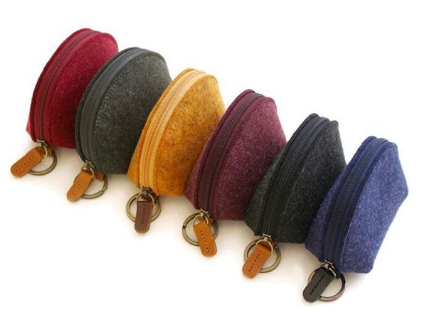 

fashion wool felt coin case zip-around key holder chain ring coin key credit card bills purse wallet pouch christmas gifts key pouch, Red;black