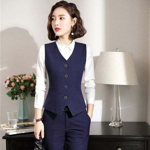 

formal women waistcoat & vest blue ladies work wear clothes office uniform styles high quality, Black;white