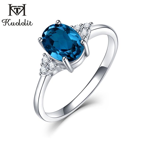 

kuololit твердые 925 серебряные кольца sterling для женщин london blue топаз gemstone wedding engagement promise свадебные кольца рождество, Golden;silver
