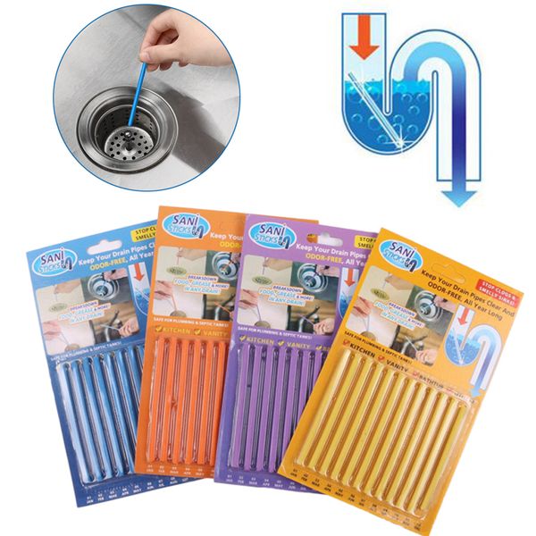 

12pcs/set sani sticks sewage decontamination to deodorant the kitchen toilet bathtub drain cleaner sewer cleaning rod hair clear