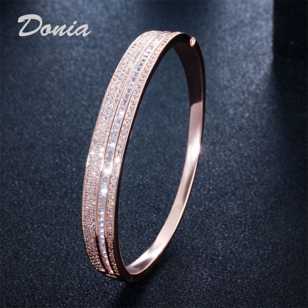 

donia jewelry two color electroplating exaggerated micro inlay zircon adjustable bracelet personality geometric pattern party birthday gift, Black