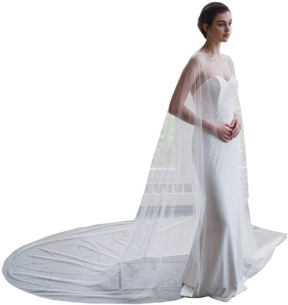 

elegant tulle wedding cape lace beading 3m bridal capes wedding jacket wedding bridal wraps cape cloak veils250h, White