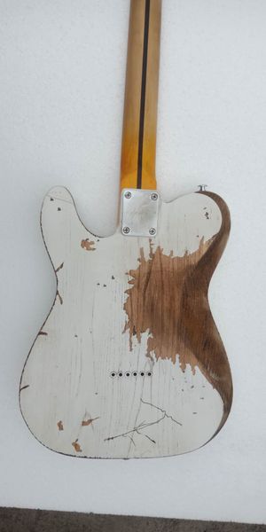 LOJA CUDDADA MasterBuilt Relic White White 1953 Encontro de cinzas de guitarra elétrica, braço de pescoço de bordo, ponte de 3 sela, pickguard preto